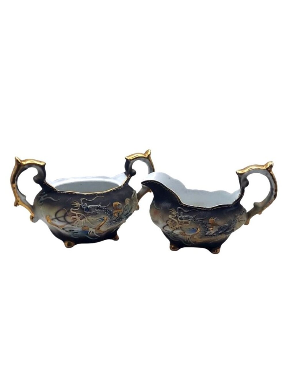 Dragonware Moriage Porcelain Creamer Sugar Bowl Sango China Japan Vintage MCM